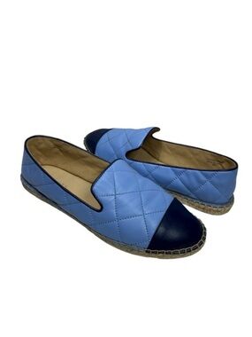 Talbots IZZY Quilted Nappa Leather light Blue Navy Versatile Espadrilles 9M